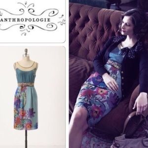 Anthro /Floreat Manor Gates Silk Watercolor Dress